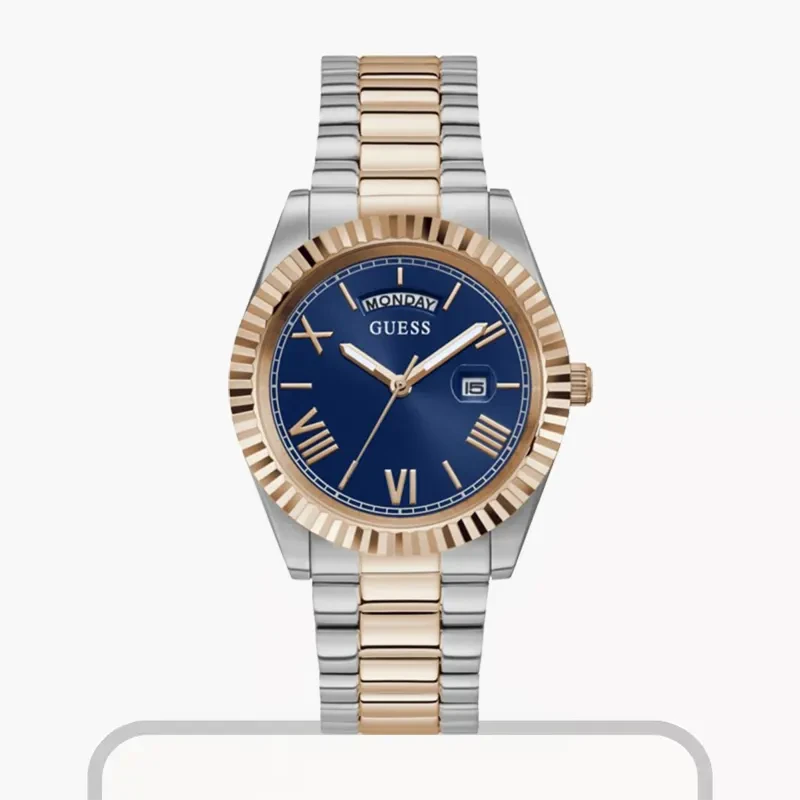 Guess Connoisseur Day-Date Blue Dial Two-tone Men's Watch- GW0265G12